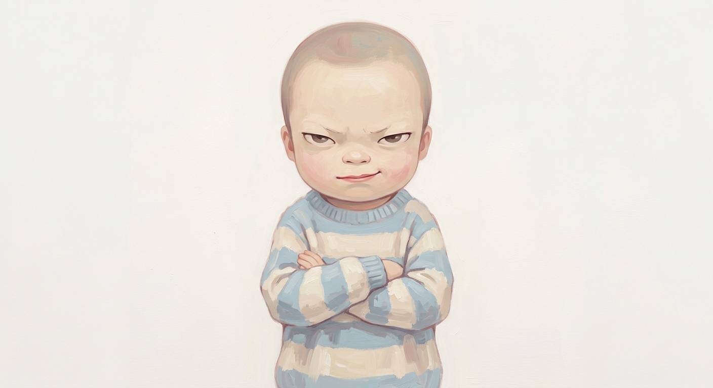 Gaki, Yoshitomo Nara-style portrait of a bratty Japanese kid, image 1.